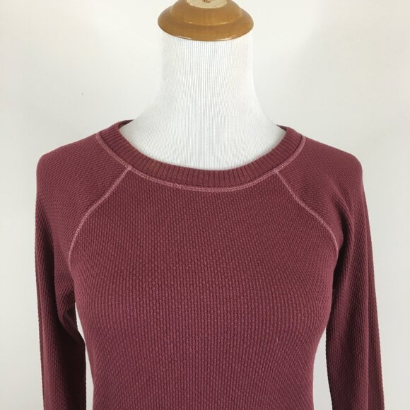 FREE PEOPLE Maroon Multi Color Knit Sleeve Insert Rounded Hem Textured Shirt - Picture 6 of 9